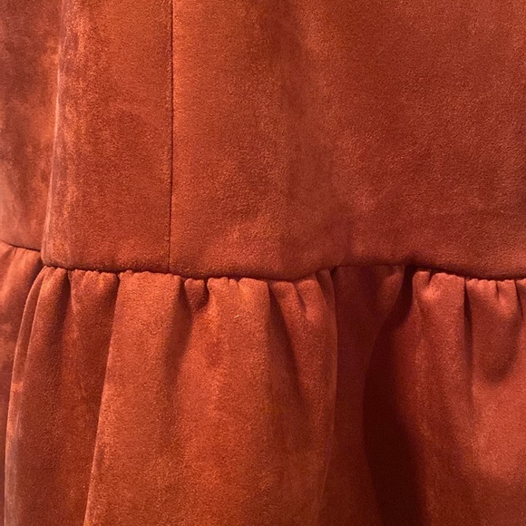 Beautiful faux suede Dress with puff shoulders, color is SPICE. BNWT,  SIZE 12. - Picture 11 of 16